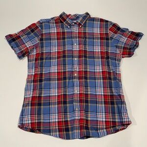 Barbour Sz XL blue red Plaid Short Sleeve Shirt
